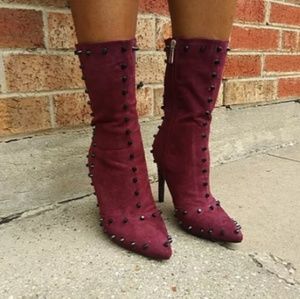 Burgundy Stud Embellished Bootie